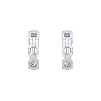 Silver  Industrial-chic Oval Chain Link Huggie Hoop Earrings - EAG1414