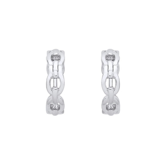 Silver  Industrial-chic Oval Chain Link Huggie Hoop Earrings - EAG1414