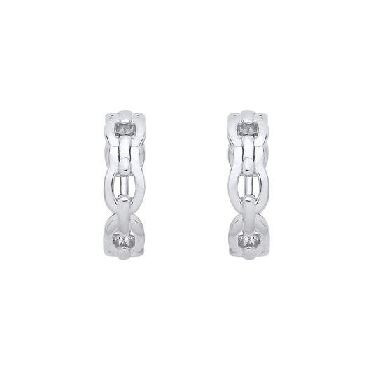 Sterling Silver Chain Link Huggie Hoop Earrings - EAG1414