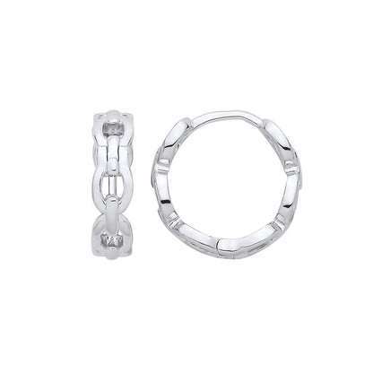 Silver  Industrial-chic Oval Chain Link Huggie Hoop Earrings - EAG1414