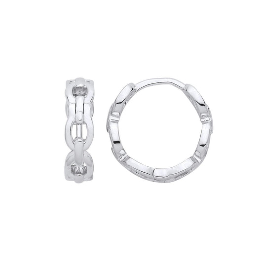 Silver  Industrial-chic Oval Chain Link Huggie Hoop Earrings - EAG1414