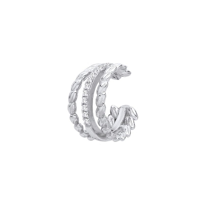 Sterling Silver CZ Triple Row Twist Single Cuff Earring - EAG1415