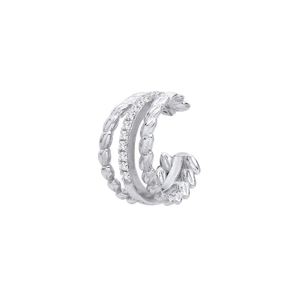 Silver  CZ Triple Row Eternity Leafy Single Ear Cuff Earring - EAG1415