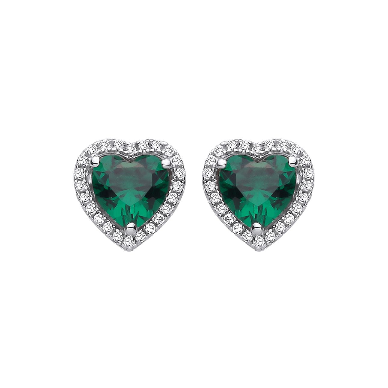 Sterling Silver CZ & Emerald Heart Stud Earrings - EAG1416