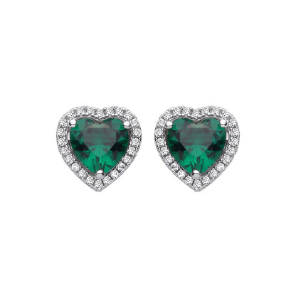 Sterling Silver CZ & Emerald Heart Stud Earrings - EAG1416