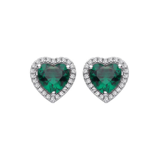 Sterling Silver CZ & Emerald Heart Stud Earrings - EAG1416