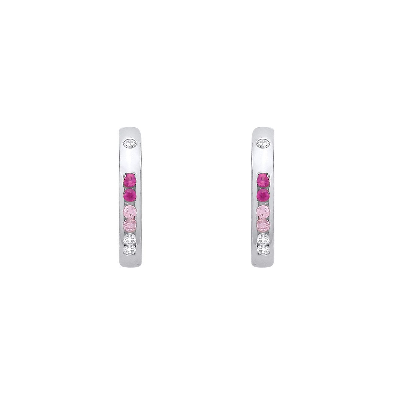 Silver  Pink & Red CZ Princess Pastel Huggie Hoop Earrings - EAG1417