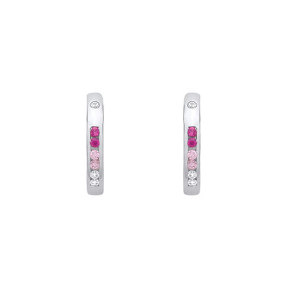 Silver  Pink & Red CZ Princess Pastel Huggie Hoop Earrings - EAG1417
