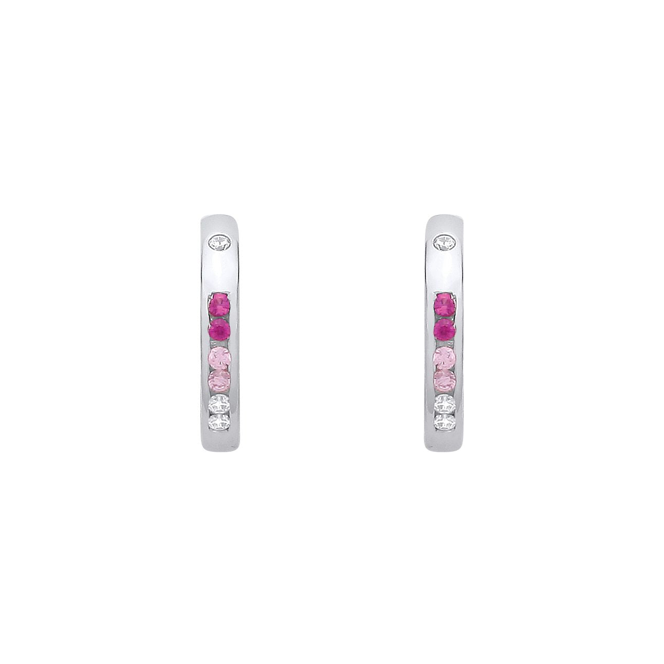 Sterling Silver CZ, Ruby & Pink Huggie Hoop Earrings - EAG1417
