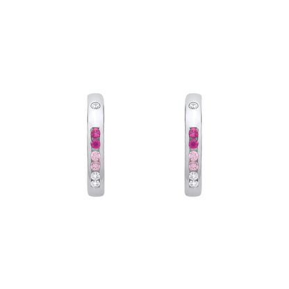 Sterling Silver CZ, Ruby & Pink Huggie Hoop Earrings - EAG1417