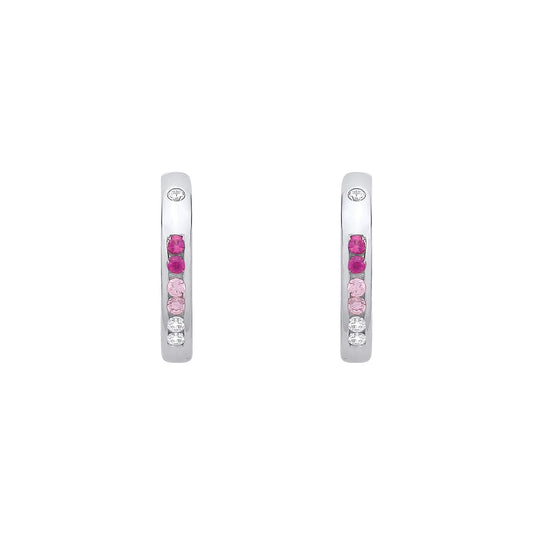 Sterling Silver CZ, Ruby & Pink Huggie Hoop Earrings - EAG1417