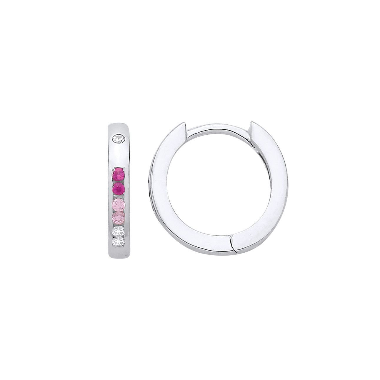 Silver  Pink & Red CZ Princess Pastel Huggie Hoop Earrings - EAG1417