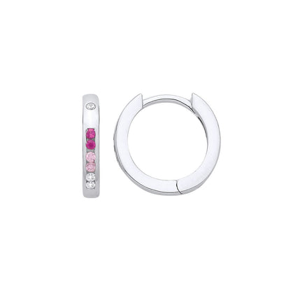 Silver  Pink & Red CZ Princess Pastel Huggie Hoop Earrings - EAG1417