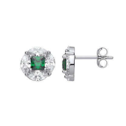Silver  Green Square & Marquise CZ Hypnotic Enigma Stud Earrings - EAG1418