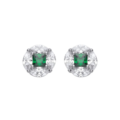 Sterling Silver CZ & Emerald Round Stud Earrings - EAG1418