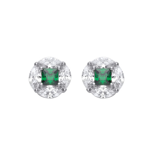 Sterling Silver CZ & Emerald Round Stud Earrings - EAG1418