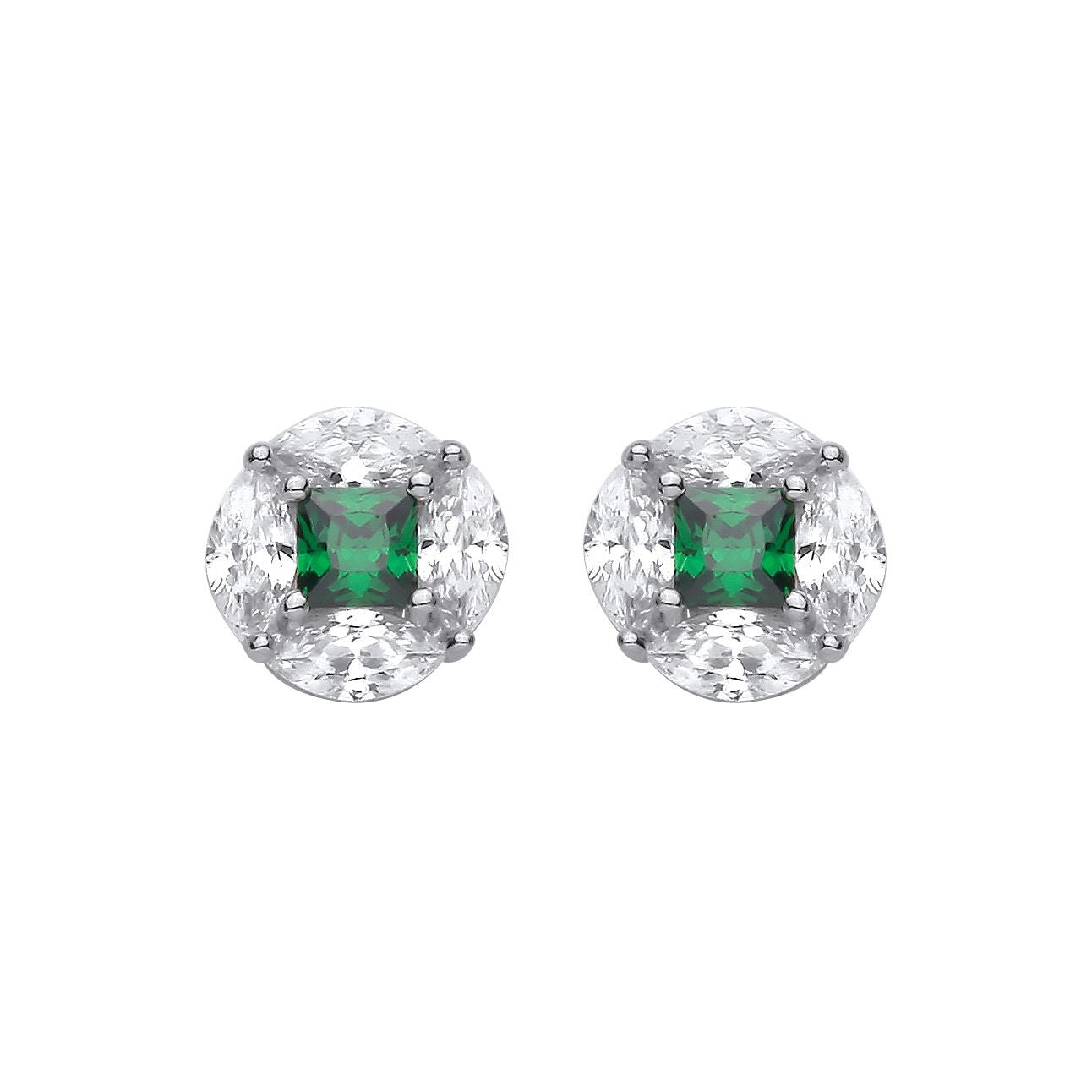 Silver  Green Square & Marquise CZ Hypnotic Enigma Stud Earrings - EAG1418