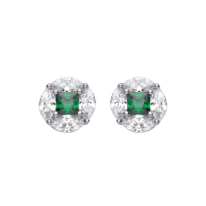 Silver  Green Square & Marquise CZ Hypnotic Enigma Stud Earrings - EAG1418