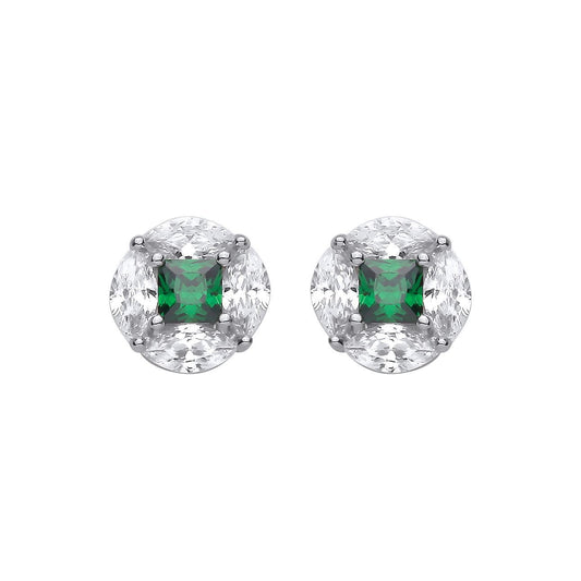 Silver  Green Square & Marquise CZ Hypnotic Enigma Stud Earrings - EAG1418
