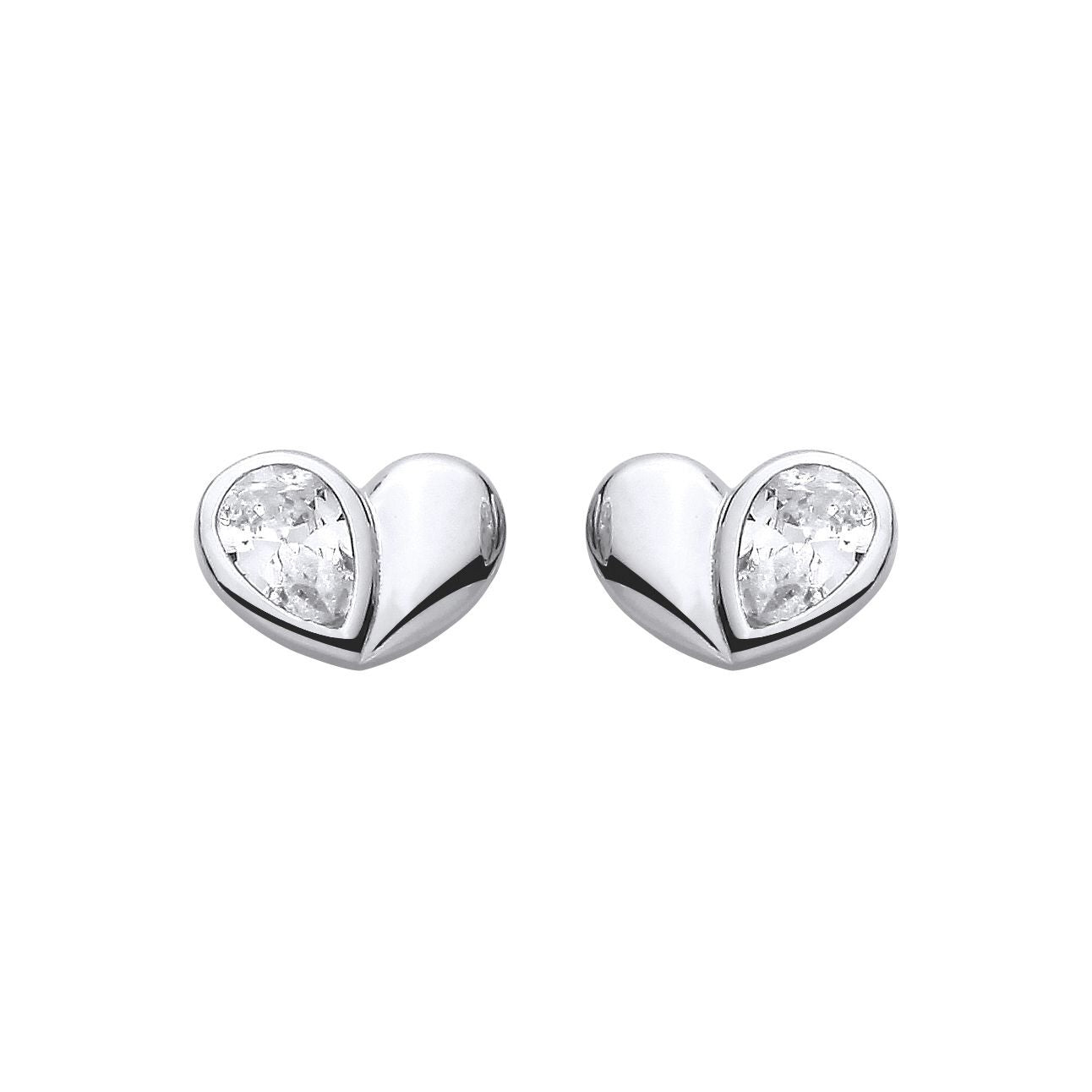 Silver  Pear CZ Teardrop Perfectly Imperfect Heart Stud Earrings - EAG1419