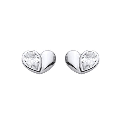 Silver  Pear CZ Teardrop Perfectly Imperfect Heart Stud Earrings - EAG1419