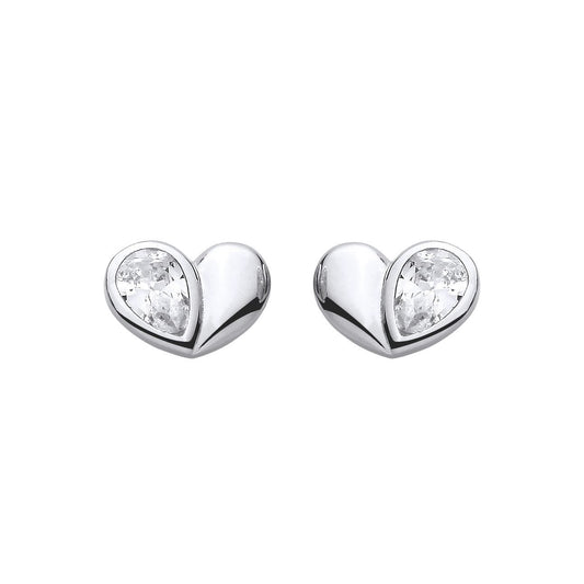 Silver  Pear CZ Teardrop Perfectly Imperfect Heart Stud Earrings - EAG1419