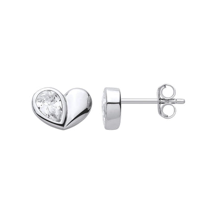 Silver  Pear CZ Teardrop Perfectly Imperfect Heart Stud Earrings - EAG1419