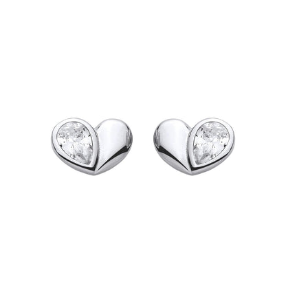 Sterling Silver CZ Heart Stud Earrings - EAG1419