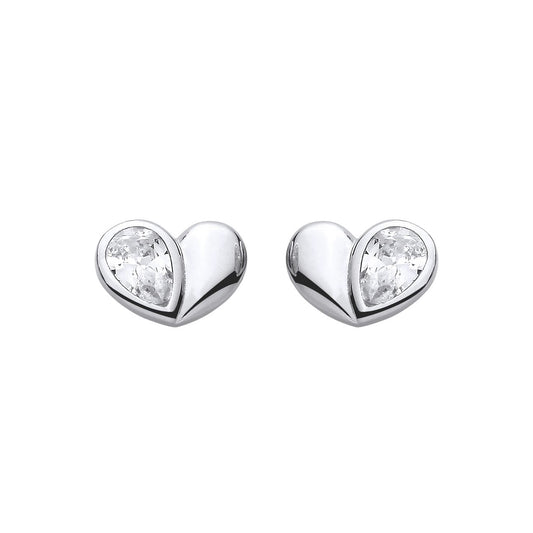 Sterling Silver CZ Heart Stud Earrings - EAG1419