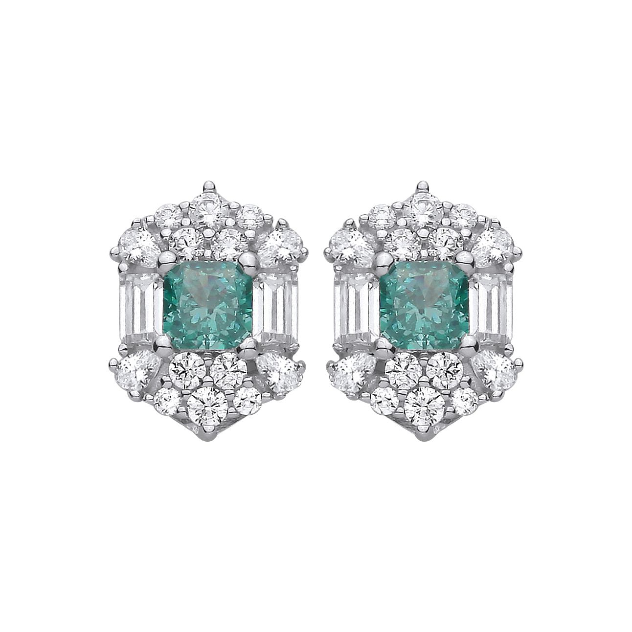 Sterling Silver CZ & Aquamarine Snowflake Halo Stud Earrings - EAG1420