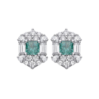 Sterling Silver CZ & Aquamarine Snowflake Halo Stud Earrings - EAG1420