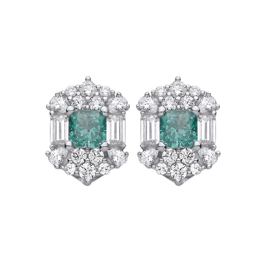 Sterling Silver CZ & Aquamarine Snowflake Halo Stud Earrings - EAG1420