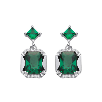 Sterling Silver CZ & Emerald Fancy Drop Earrings - EAG1421
