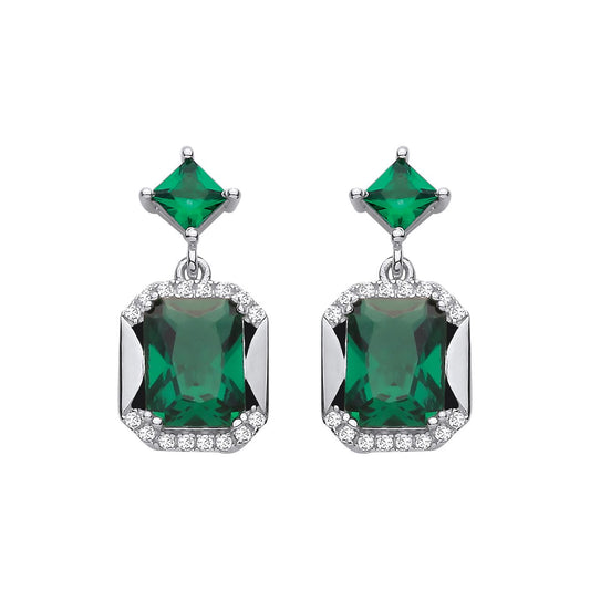 Sterling Silver CZ & Emerald Fancy Drop Earrings - EAG1421