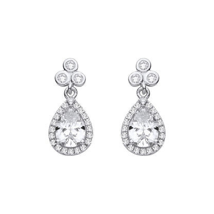 Silver  Pear CZ Clover Clubs Cluster Teardrop Halo Drop Earrings - EAG1422