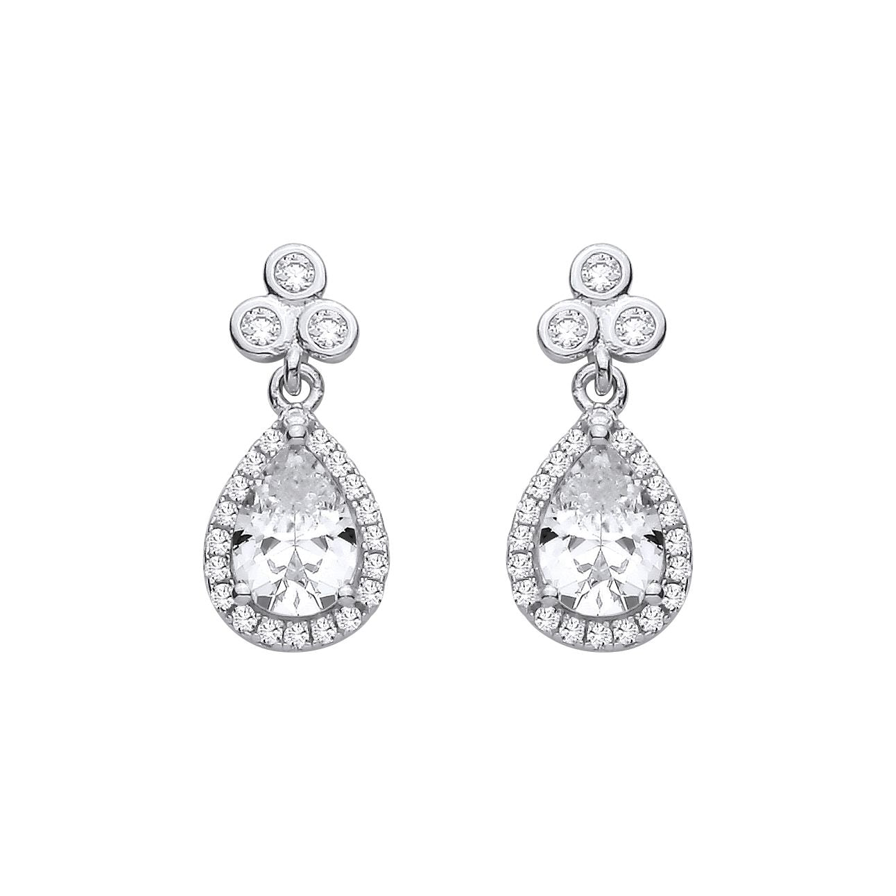 Sterling Silver CZ Pear Cut Halo Drop Earrings - EAG1422