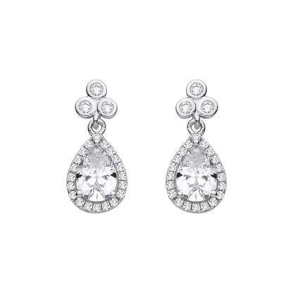 Sterling Silver CZ Pear Cut Halo Drop Earrings - EAG1422