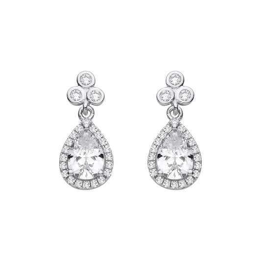 Sterling Silver CZ Pear Cut Halo Drop Earrings - EAG1422