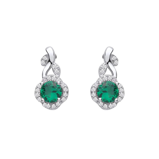 Sterling Silver CZ & Emerald Petal Pendant - EAG1423