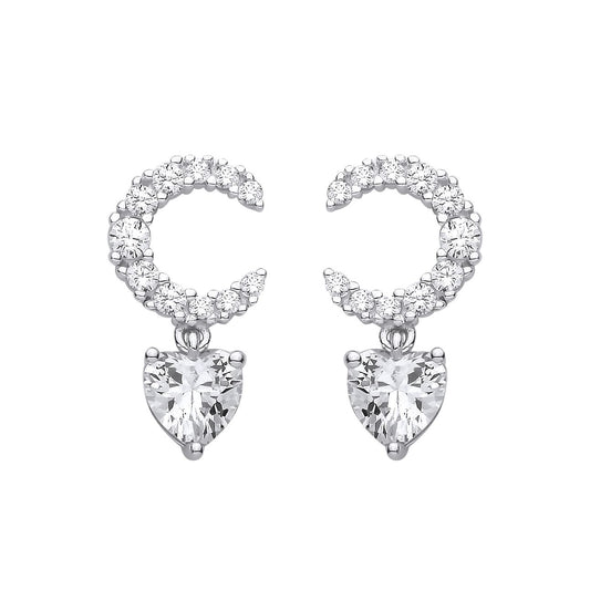 Sterling Silver CZ Moissanite Moon Star Heart Drop Earrings - EAG1424
