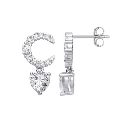 Sterling Silver CZ Moissanite Moon Star Heart Drop Earrings - EAG1424