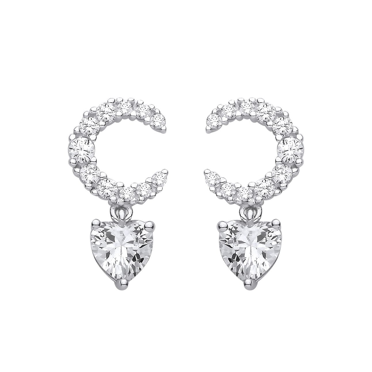 Sterling Silver CZ Moissanite Moon Star Heart Drop Earrings - EAG1424