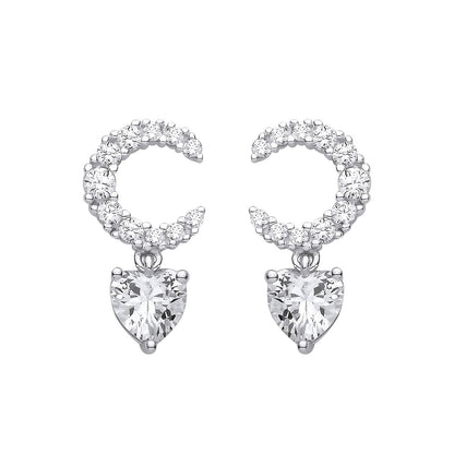 Sterling Silver CZ Moissanite Moon Star Heart Drop Earrings - EAG1424
