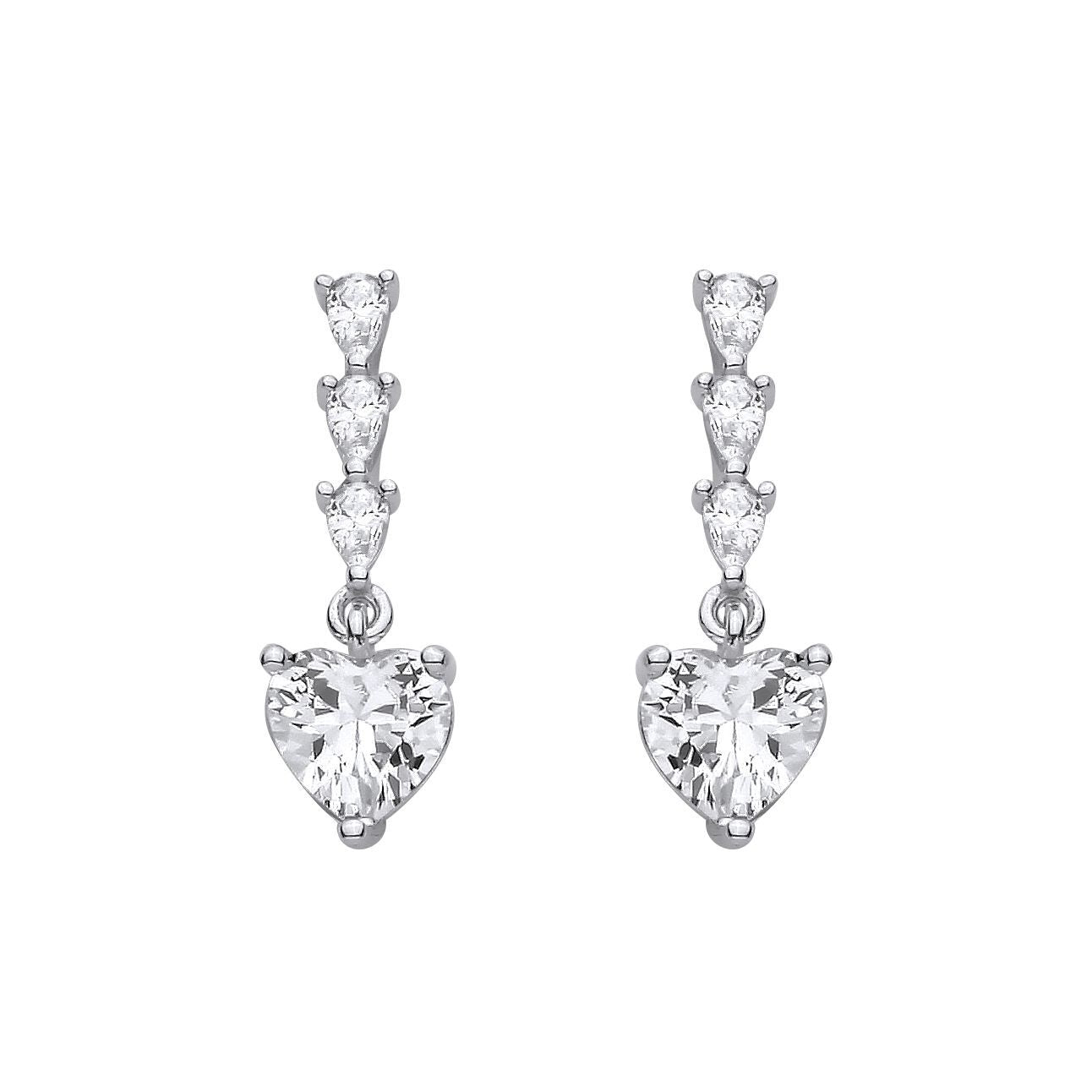 Silver  Heart & Pear CZ Torpedo Love Heart Solitaire Drop Earrings - EAG1426