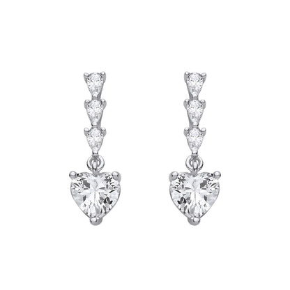 Silver  Heart & Pear CZ Torpedo Love Heart Solitaire Drop Earrings - EAG1426
