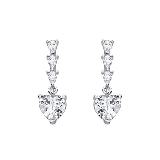 Silver  Heart & Pear CZ Torpedo Love Heart Solitaire Drop Earrings - EAG1426