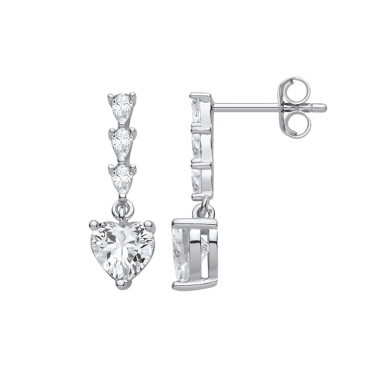Silver  Heart & Pear CZ Torpedo Love Heart Solitaire Drop Earrings - EAG1426