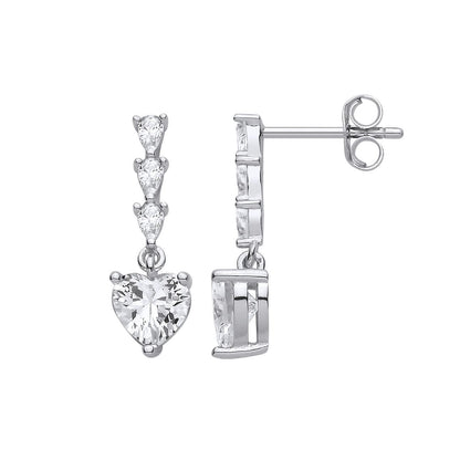 Silver  Heart & Pear CZ Torpedo Love Heart Solitaire Drop Earrings - EAG1426
