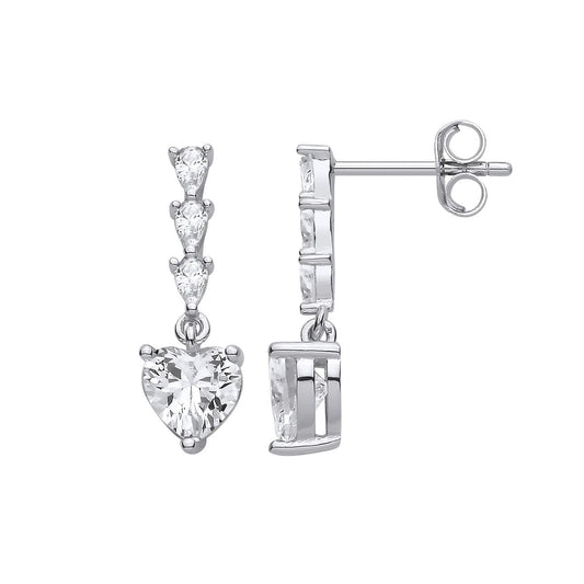 Sterling Silver CZ Heart Drop Earrings - EAG1426