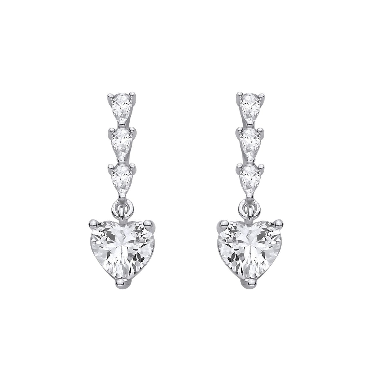 Sterling Silver CZ Heart Drop Earrings - EAG1426